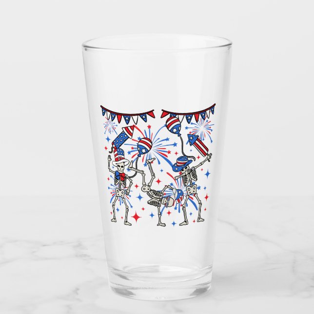 4. Juli tanzende Skelette trinken Glas (Vorderseite)