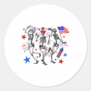4. Juli tanzende Skelette Usa Flag Feuerwerk P Runder Aufkleber