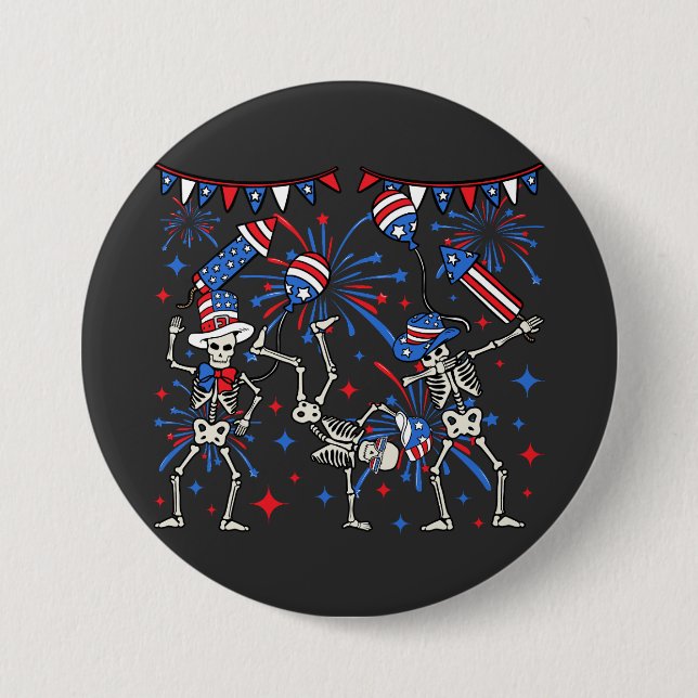4. Juli tanzende Skelettrunde Button (Vorderseite)