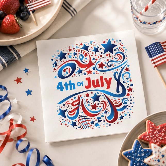 4. Juli Text & Stars Patriotische Feier Serviette (Von Creator hochgeladen)