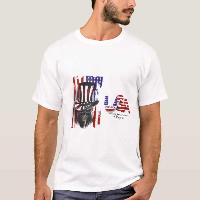 4. Juli Totenkopf-Onkel-Sam-Hut-T-Shirt – Patrioti T-Shirt (Vorderseite)
