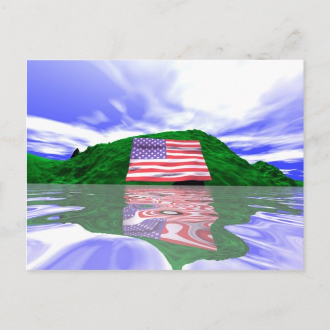 4. Juli U.S. Flagge und Grüne Hügel Postkarte (Vorderseite)