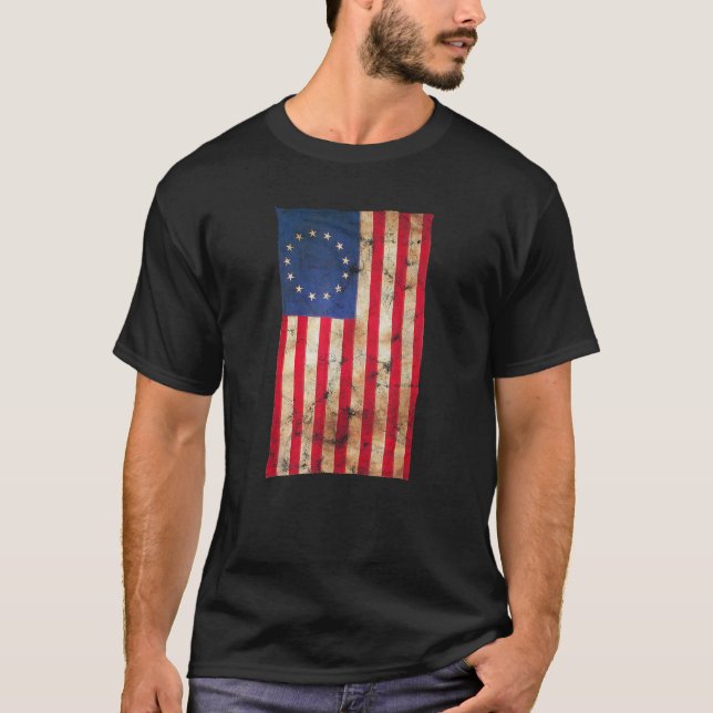 4. Juli Unabhängigkeit Betsy Ross 1776 USA Flagge T-Shirt (Vorderseite)