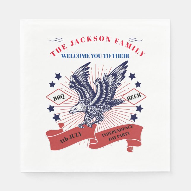 4. Juli Unabhängigkeitstag Bearbeitbarer Text. Serviette (Vorderseite)