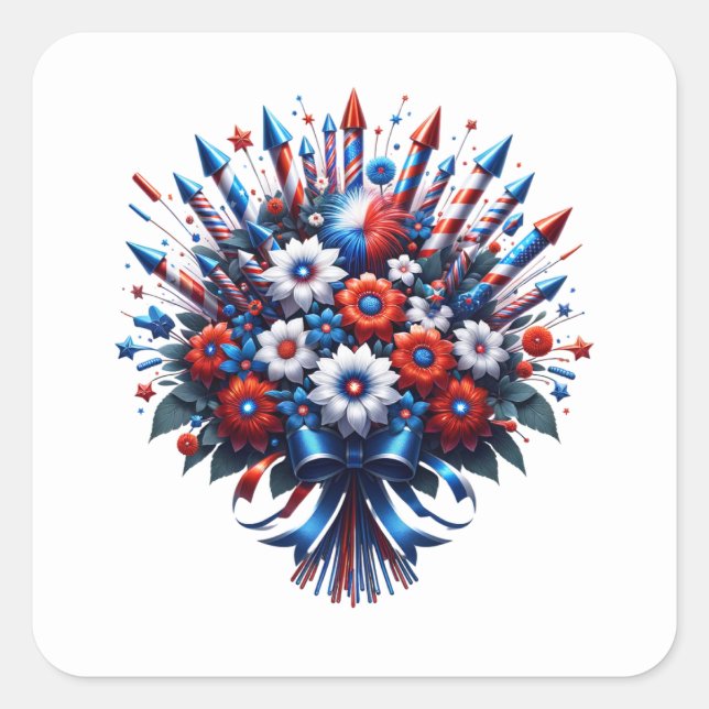 4. Juli Unabhängigkeitstag Bouquet Quadratischer Aufkleber (Vorderseite)