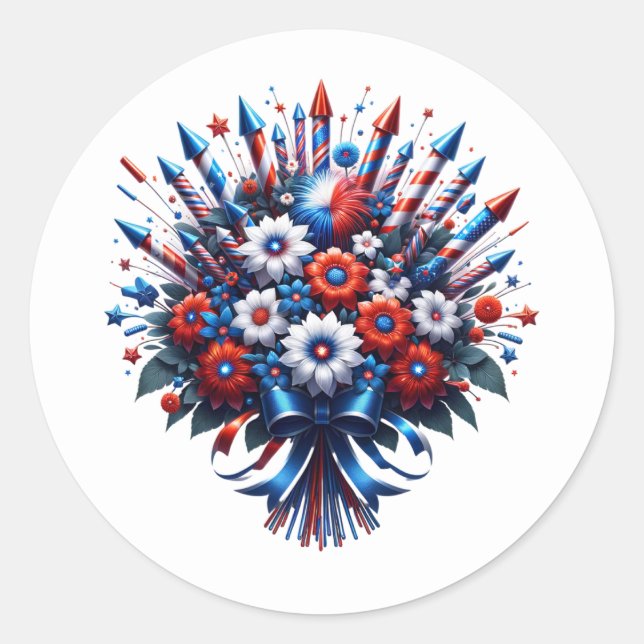 4. Juli Unabhängigkeitstag Bouquet Runder Aufkleber (Vorderseite)