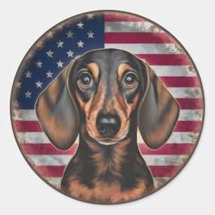 4. Juli Unabhängigkeitstag Dachshund Kreis Runder Aufkleber