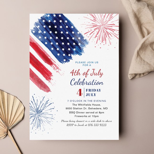 4. Juli Unabhängigkeitstag Feiertag Einladung (4th of July Party Invitation Front View)