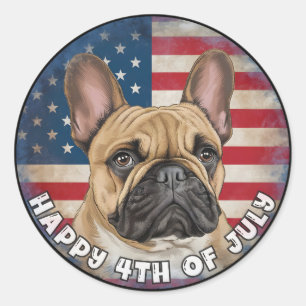 4. Juli Unabhängigkeitstag French Bulldog Kreis Runder Aufkleber