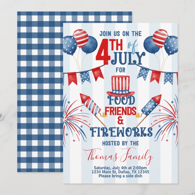 4. Juli Unabhängigkeitstag GRILLEN Party Einladung (Vorne/Hinten)
