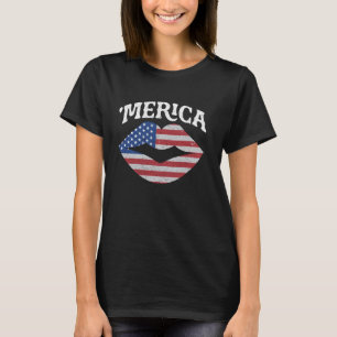 4. Juli Unabhängigkeitstag MERICA Kuss Mund USA T-Shirt