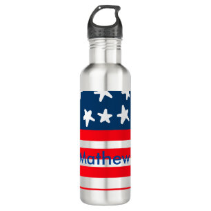 4. Juli Unabhängigkeitstag: Namenstext US-Flagge h Edelstahlflasche