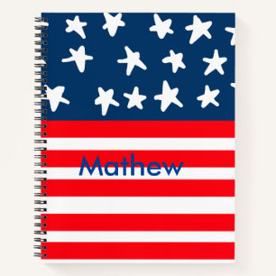 4. Juli Unabhängigkeitstag: Namenstext US-Flagge h Notizbuch
