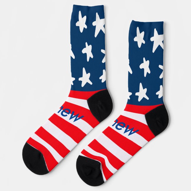 4. Juli Unabhängigkeitstag: Namenstext US-Flagge h Socken (Linkes Detail)