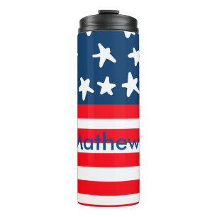 4. Juli Unabhängigkeitstag: Namenstext US-Flagge h Thermosbecher