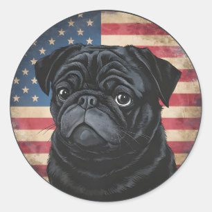 4. Juli Unabhängigkeitstag Patriotischer Mops Stic Runder Aufkleber