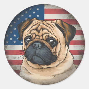 4. Juli Unabhängigkeitstag Patriotischer Mops Stic Runder Aufkleber