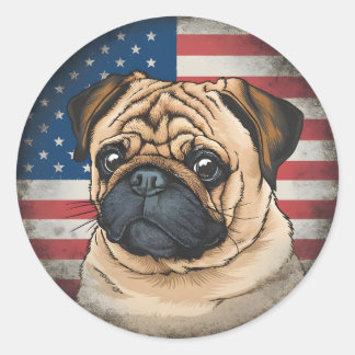 4. Juli Unabhängigkeitstag Patriotischer Pug Aufkl Runder Aufkleber