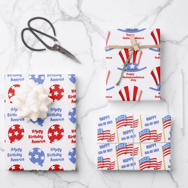 4. Juli Unabhängigkeitstag Patriotisches Amerika Geschenkpapier Set (Vorderseite)