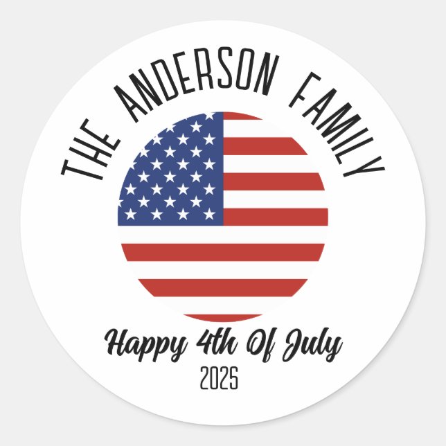 4. Juli Unabhängigkeitstag Personalisierter Name Runder Aufkleber (Vorderseite)