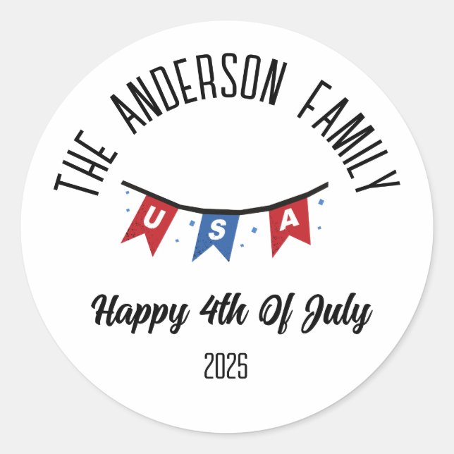 4. Juli Unabhängigkeitstag Personalisierter Name Runder Aufkleber (Vorderseite)