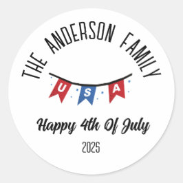 4. Juli Unabhängigkeitstag Personalisierter Name Runder Aufkleber