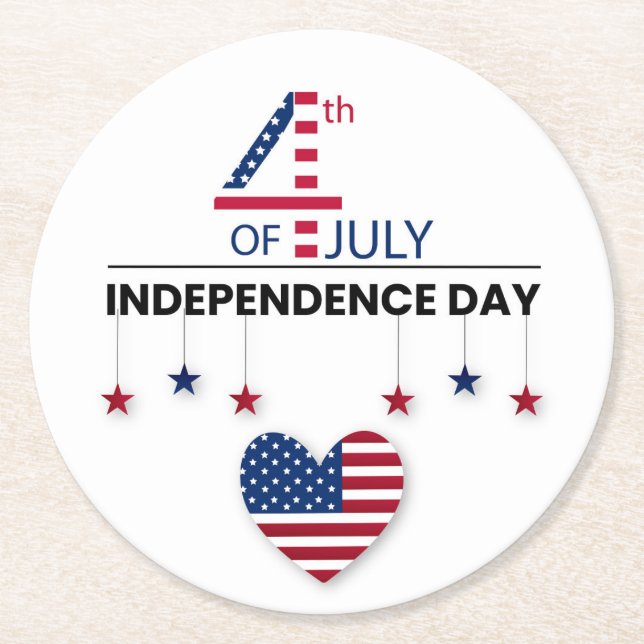 4. Juli Unabhängigkeitstag Runder Pappuntersetzer (Vorderseite)