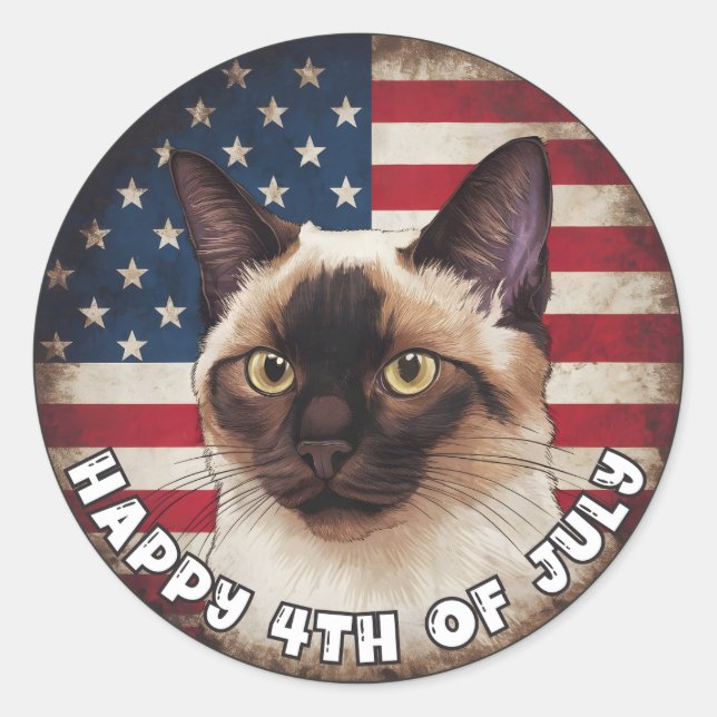 4. Juli Unabhängigkeitstag Siamesen Katzenzirkel Runder Aufkleber (Vorderseite)