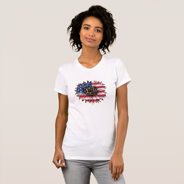4. Juli, Unabhängigkeitstag, Sonnenblume, Amerikan T-Shirt (Vorne ganz)