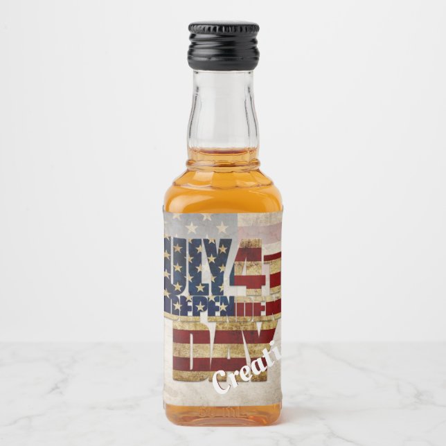 4. Juli Unabhängigkeitstag Vintages Flaggendesign Alkoholflaschenetikett (Vorderseite)