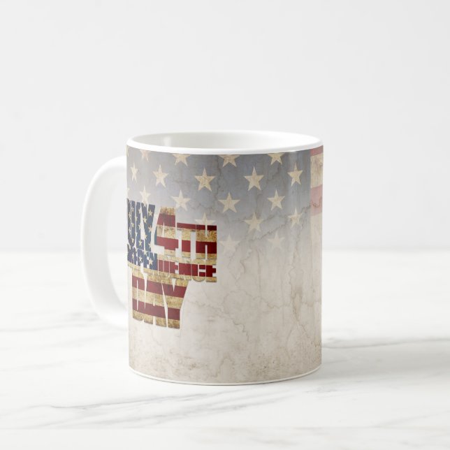 4. Juli Unabhängigkeitstag Vintages Flaggendesign Kaffeetasse (Vorderseite Links)