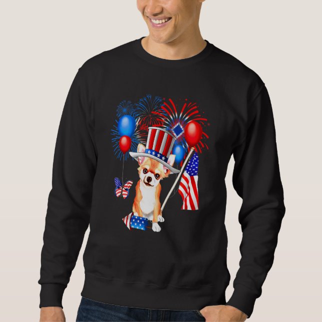4. Juli Uncle Sam Chihuahua American Flag Wome Sweatshirt (Vorderseite)