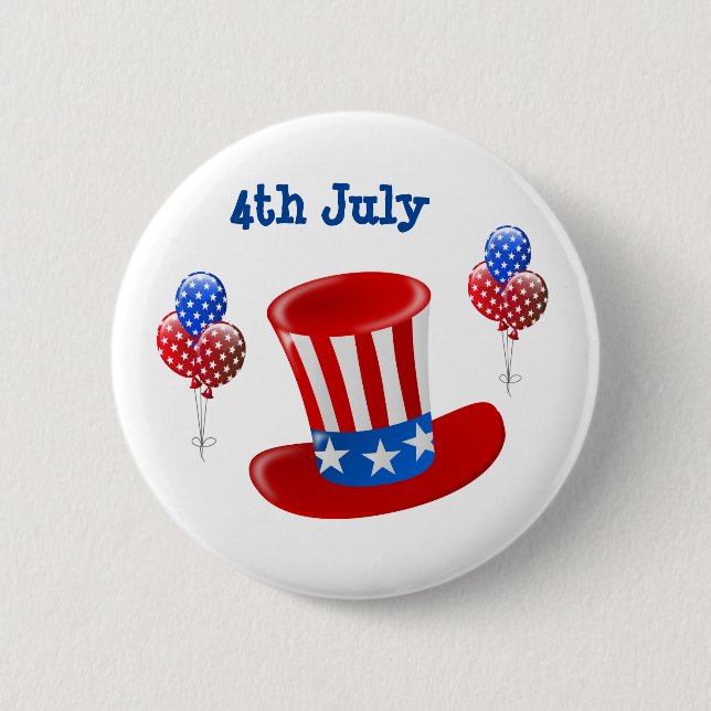 4. Juli Uncle Sam Hat und Balloons Button (Vorderseite)