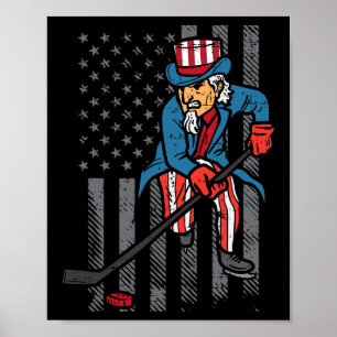 4. Juli Uncle Sam Ice Hockey US Flag America Men Poster