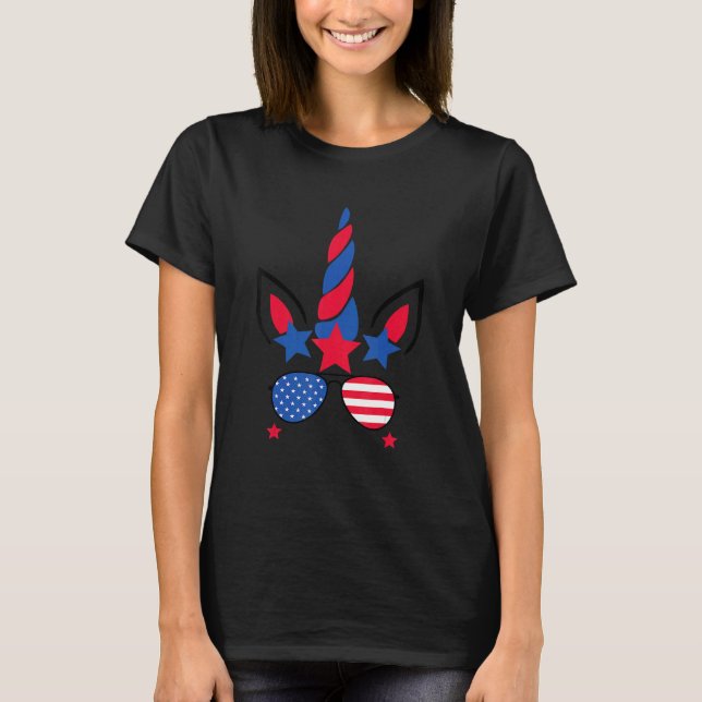 4. Juli Unicorn American Flag Patriotic T-Shirt (Vorderseite)