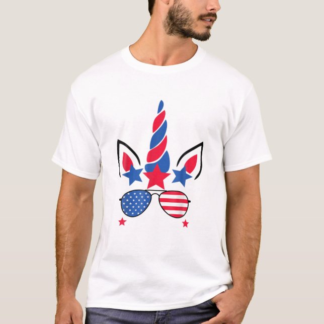 4. Juli Unicorn American Flag Patriotic T-Shirt (Vorderseite)