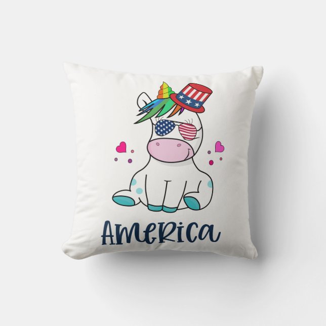 4. Juli Unicorn mit US-Flagge Sun Brillen Kissen (Vorderseite)