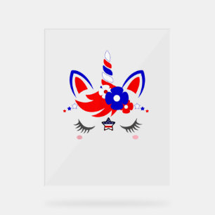 4. Juli Unicorn Top Funny Niedlich Patriotic Women Acrylschild