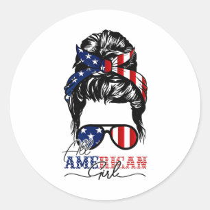 4. Juli-Unordentlicher Dutt All American Girls USA Runder Aufkleber