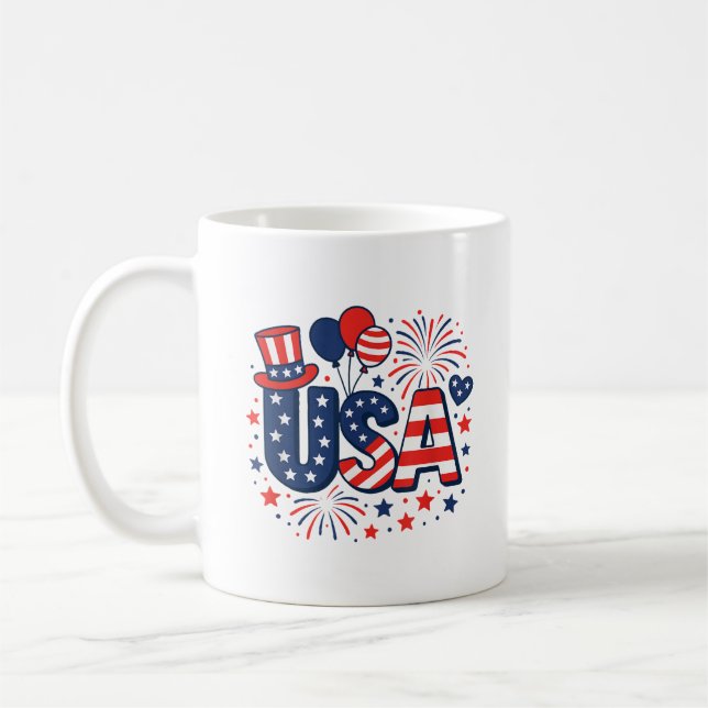 4. Juli US-amerikanische Flagge Kaffeetasse (Links)