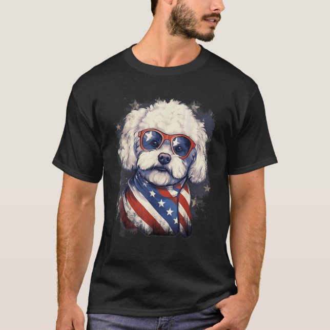 4. Juli US Flag Bichon Frise Hund T-Shirt (Vorderseite)