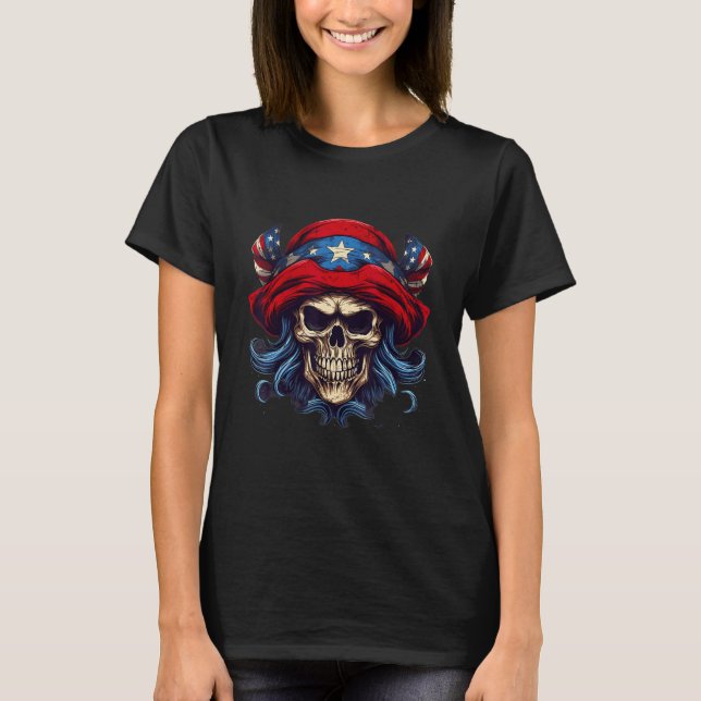4. Juli US Flag Pirate T-Shirt (Vorderseite)