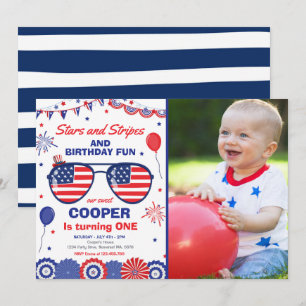 4. Juli US Flagge 1. Geburtstag Einladung