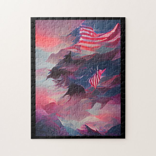 4. Juli US-Flagge Digitale abstrakte Kunst Puzzle (Vertikal)