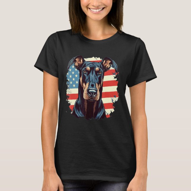 4. Juli US-Flagge Dobermann-Hund T-Shirt (Vorderseite)