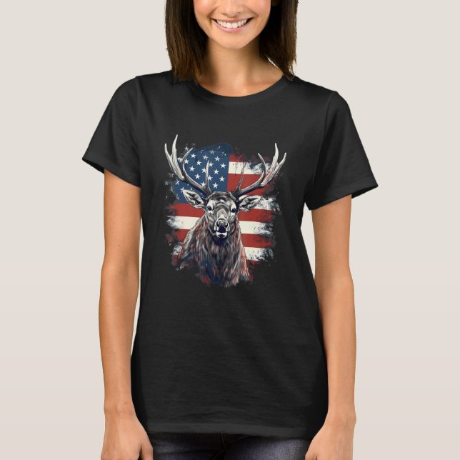 4. Juli US-Flagge-Elch 2 T-Shirt (Vorderseite)