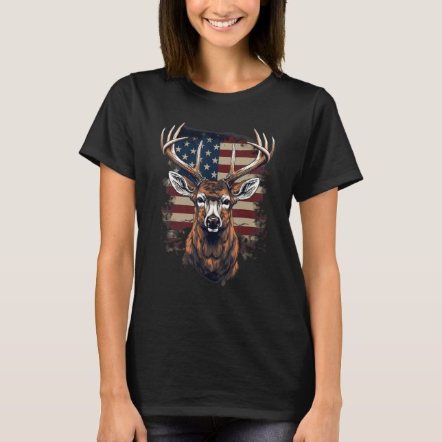 4. Juli US Flagge Hirsch 1 T-Shirt (Vorderseite)