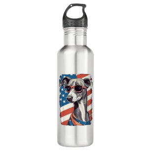 4. Juli US-Flagge Italienischer Windhund Hund Edelstahlflasche