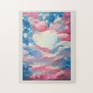 4. Juli US-Flagge Liebe digitale abstrakte Kunst Puzzle