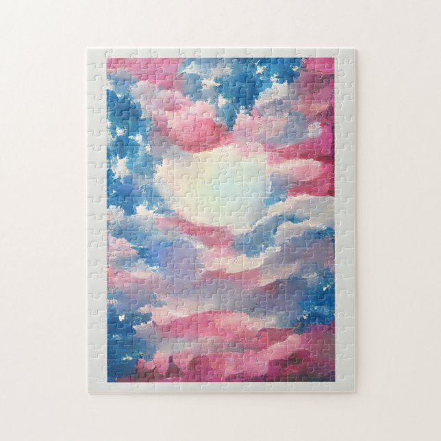 4. Juli US-Flagge Liebe digitale abstrakte Kunst Puzzle (Vertikal)